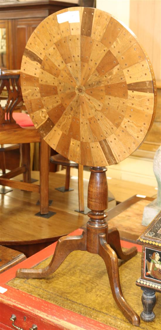 A George III parquetry tripod table, W.67cm